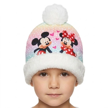 Czapka dla dziewczynki Disney Myszka Minnie zimowa z białym futerkiem