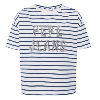 Koszulka dziecięca Pepe Jeans Nieves t-shirt w paski z cekinami r. 116