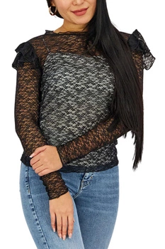 Bluzka damska Mango Camiseta koronkowa czarna