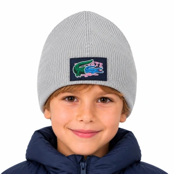 Czapka beanie dziecięca Lacoste szara z wełną r. M