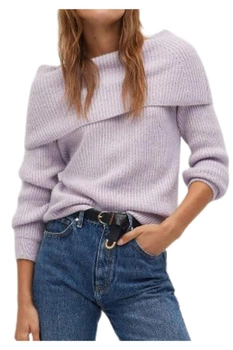 Sweter damski Mango Faldo fioletowy z odkrytymi ramionami