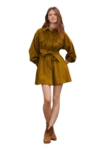 Sukienka damska Ba&Sh Robe Oden koszulowa mini khaki z długim rękawem