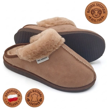 Kapcie damskie IRE SHOES ze skóry owczej naturalny kożuch futro ciepłe ręcznie szyte r. 36