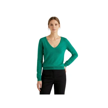 Sweter damska ArtLove Rosana klasyczny zielont z koronką z domieszką wełny