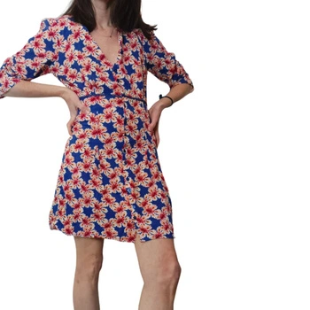 Sukienka damska Vila Jeanie niebieska w kwiaty rozkloszowana