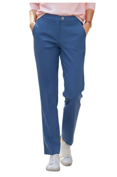 Spodnie damskie Tommy Hilfiger z kantką niebieskie wełniane