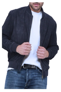 Kurtka męska skórzana Isaco & Kawa bomberka granatowa