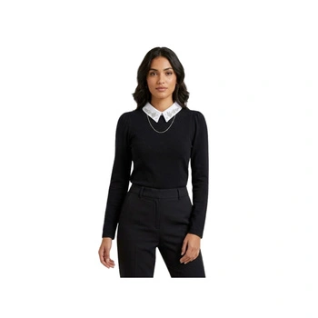 Bluzka damska Naf Naf Mahaut szary z kołnierzykiem zdobiona