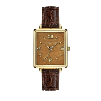 Zegarek damski Amelia Parker elegancki brązowy prostokątny