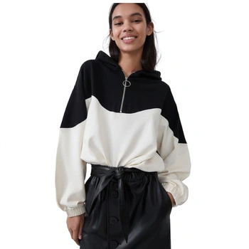 Bluza damska Zara z kapturem kremowo czarna