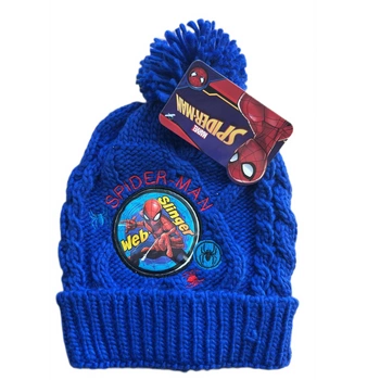 Czapka dziecięca Marvel Spiderman dla chłopca zimowa z pomponem niebieska