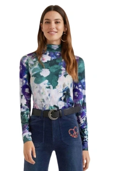 Bluzka damska Desigual Inaya z golfem niebieska wzorzysta