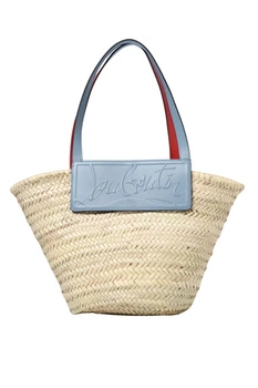 Torebka Christian Louboutin Loubi Shore Medium skórzana słomkowa szary