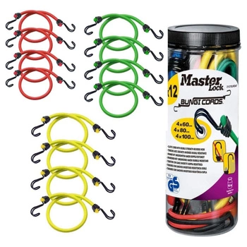 Gumy zaciskowe Master Lock komplet 12 sztuk z hakami do 30 kg