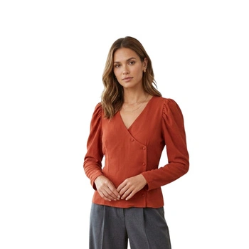 Koszula damska Naf Naf Rouxi C1 kopertowa z bufkami