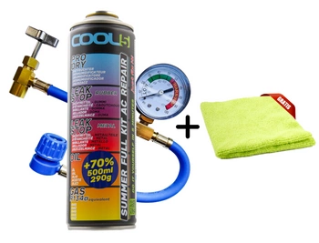 Czynnik do klimatyzacji 5w1 + przewód do nabicia Cool5 zamiennik R134a 290g + Mikrofibra