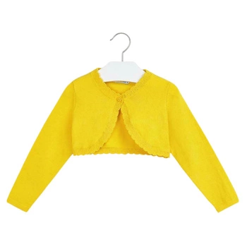 Sweter dziewczęcy Mayoral żółty bolerko do sukienki r. 104
