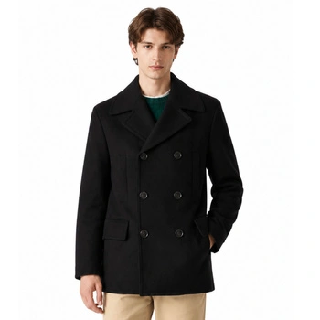 Płaszcz męski Lacoste elegancki wełniany czarny r. S/M