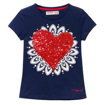 Koszulka dziewczęca Desigual Dover granatowa z cekinami serce