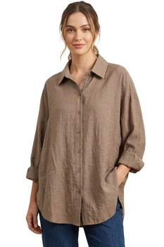 Bluzka damska Zaraoversize taupe gnieciona