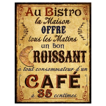 Metalowa tabliczka Antic Line Au Bistro ozdobna retro do kawiarni 25x33 cm