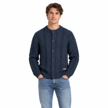 Sweter męski Hopenlife warkoczowy splot granatowy r. XXL