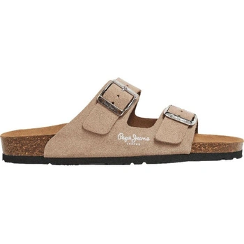 Klapki damskie Pepe Jeans Oban Suede beżowe wsuwane skórzane zamsz