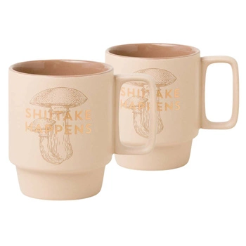 Kubek ceramiczny Designworks Ink Shiitake Happens 2 sztuki beżowy 355 ml