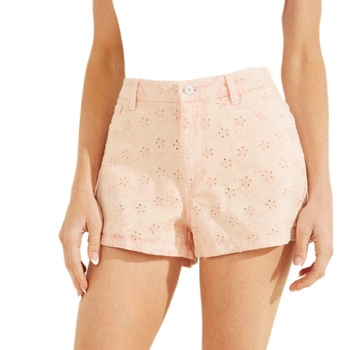 Spodenki damskie Guess Claudia różowe krótkie szorty w kwiatki haftowane