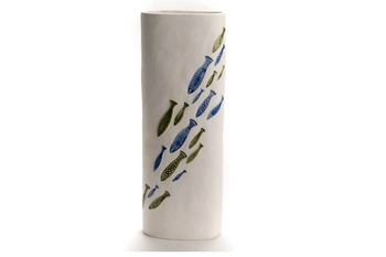 Dekoracyjny wazon na kwiaty JARRON PECES ceramiczny biały 30 cm