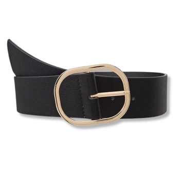 Pasek damski NAF NAF Soceane czarny ze złotą klamrą