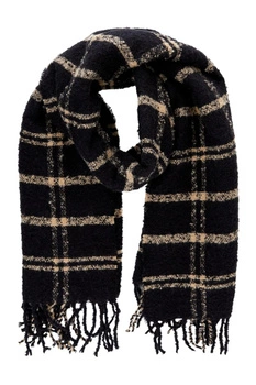 Szalik damski Pieces Pyron Straight w kratę frędzle