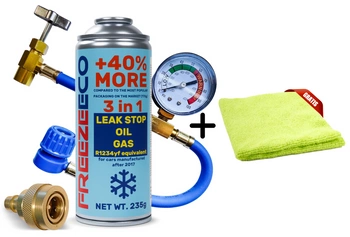Czynnik 3w1 + przewód do klimatyzacji FreezeEco uszczelniacz R1234yf 290g  + Mikrofibra