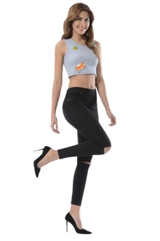 Spodnie damskie Enimon jeansowe czarne przetarcia