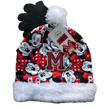 Komplet czapka rękawiczki Disney Myszka Minnie zimowa dla dziewczynki czerwony