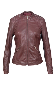 Kurtka damska skórzana Chyston Mercedes bordowa biker