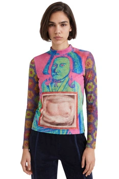 Bluzka damska Desigual Pinky z nadrukiem portretów r. S