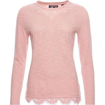Bluzka damska SuperDry Ellis Lace Ls Top luźna różowa z koronką