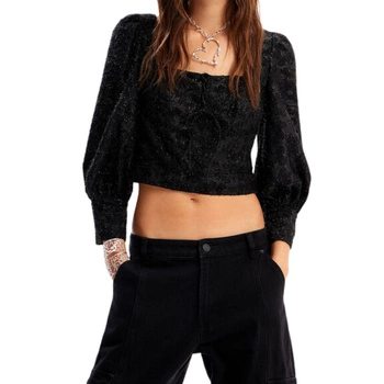 Bluzka damska Desigual Blus Don elegancka błyszcząca czarna r. XS