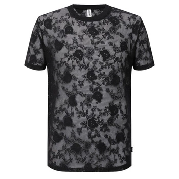 Koszulka męska Moschino Underwear czarna siateczkowa koronkowa