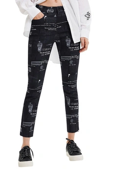 Spodnie damskie Desigual News czarne z nadrukiem gazety