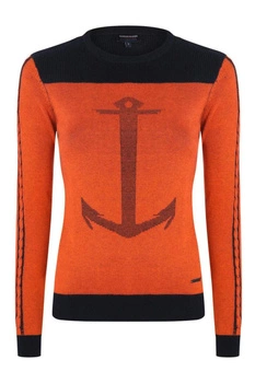 Sweter damski Giorgio di Mare pomarańczowo-granatowy kotwica r. L