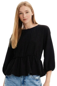Bluzka damska Desigual Top czarny baskinka tekstura r. M