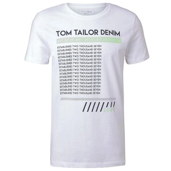 Koszulka męska Tom Tailor Logo Print bawełniana z napisami t-shirt biały