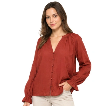 Bluzka damska Vila Vilmea V-Neck prosta brązowa ze wzorem r. XS