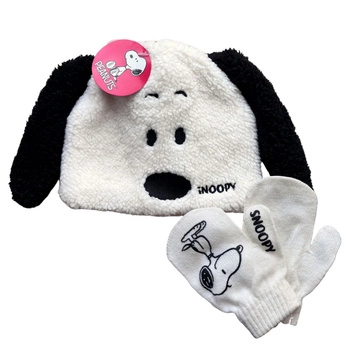 Komplet czapka rękawiczki Peanuts Snoopy zimowy piesek czarny