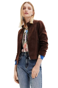 Kurtka damska Desigual Las Vegas z eko skóry brązowa