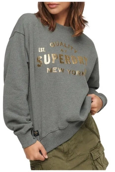 Bluza damska Superdry Luxe Metallic szara ze złotym napisem