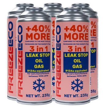 Zestaw FreezeEco 5x zamiennik R134a 3 w 1 czynnik do klimatyzacji z olejem i uszczelniaczem