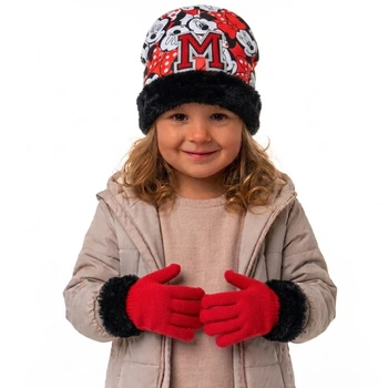 Komplet czapka rękawiczki Disney Myszka Minnie dla dziewczynki czerwony r. 54